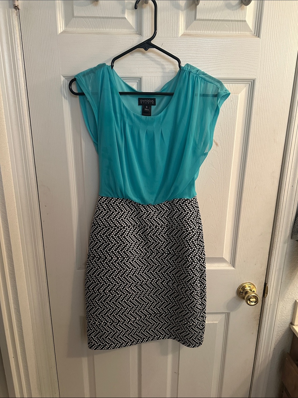 Enfocus Studio Teal Chiffon Top with Black-and-White Ponte Skirt